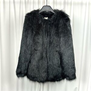 Hudsons Bay Vintage Faux Fur Teddy Bear Short Coat in Shaggy Black - Small